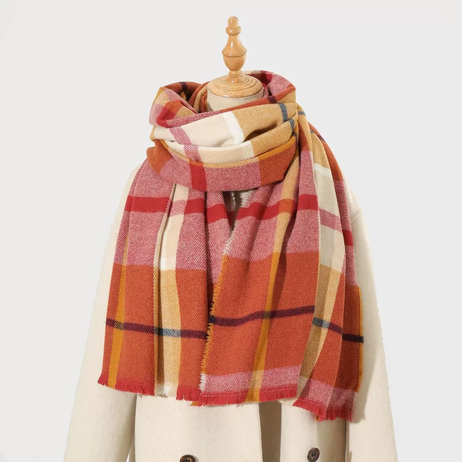 Acrylic Plaid Scarf with Fringe view 10