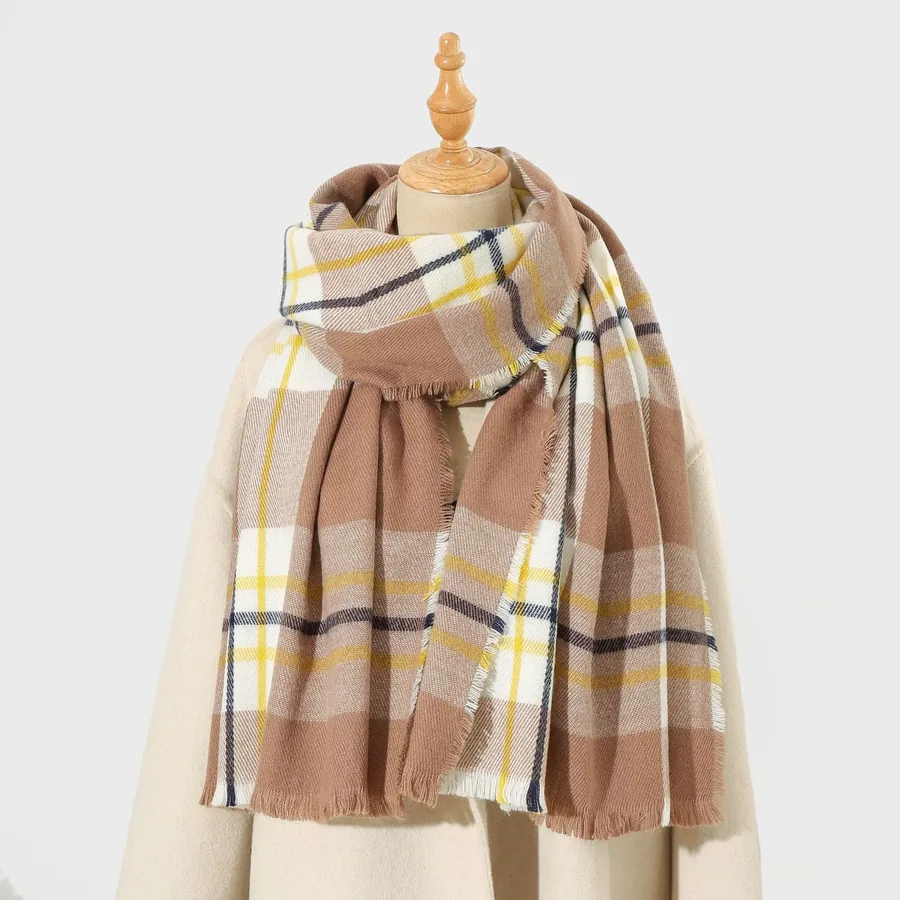 Acrylic Plaid Scarf with Fringe view 11