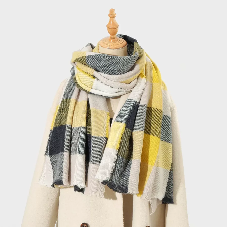 Acrylic Plaid Scarf with Fringe view 12