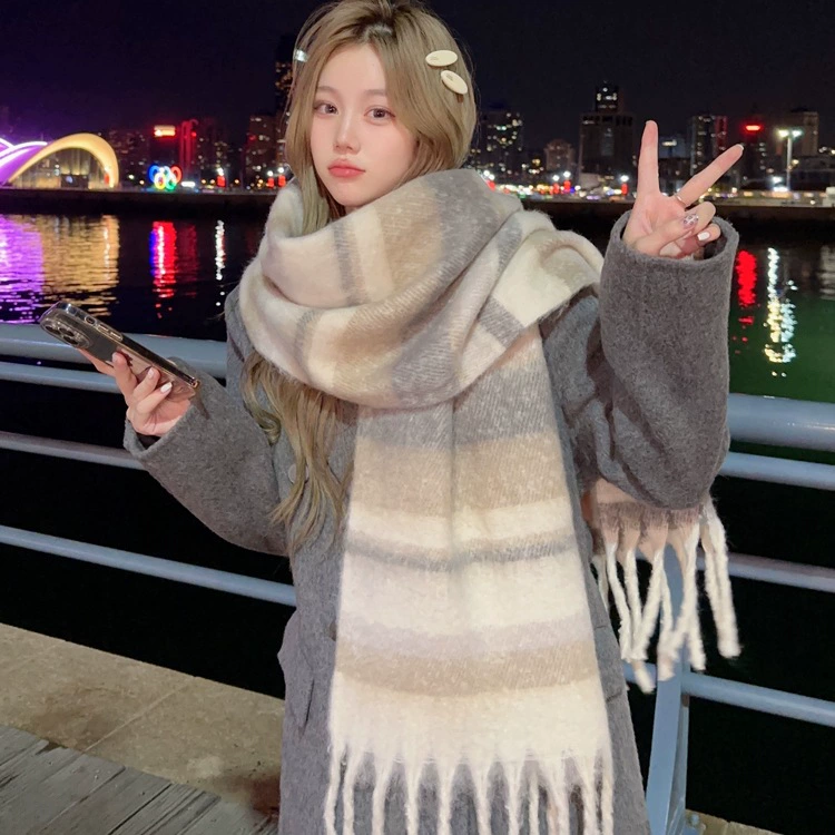 Striped Faux Cashmere Scarf for Women
