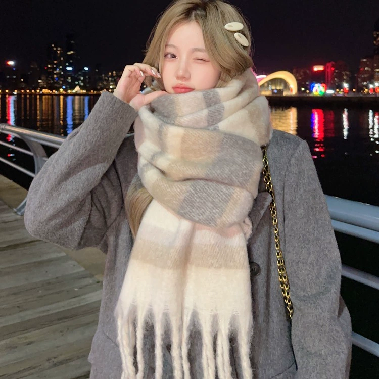 Striped Faux Cashmere Scarf for Women view 3