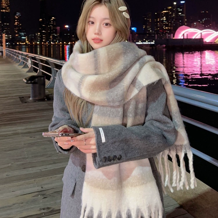 Striped Faux Cashmere Scarf for Women view 4