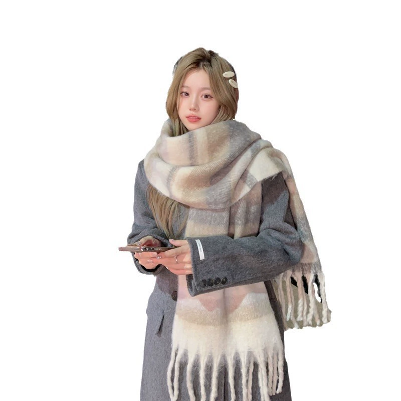 Striped Faux Cashmere Scarf for Women view 5