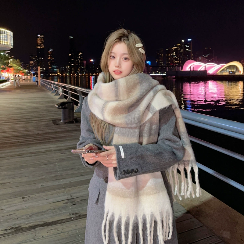 Striped Faux Cashmere Scarf for Women view 6