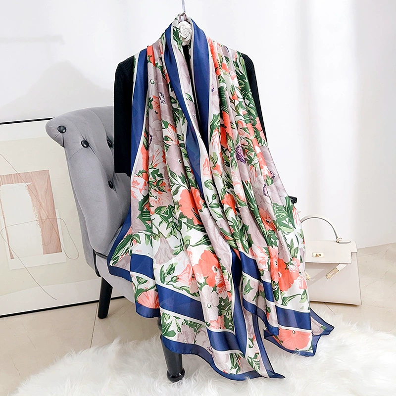Floral Print Satin Long Scarf