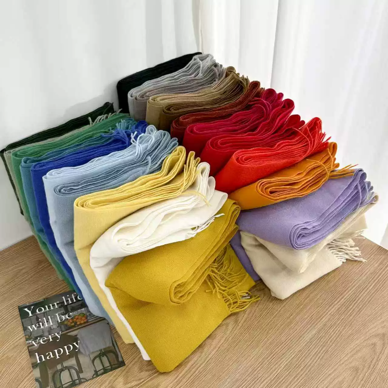 Solid Faux Cashmere Scarf with Fringe