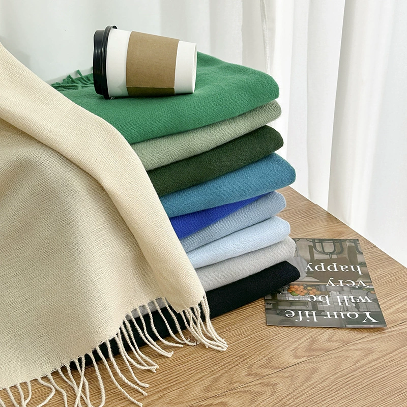 Solid Faux Cashmere Scarf with Fringe view 2