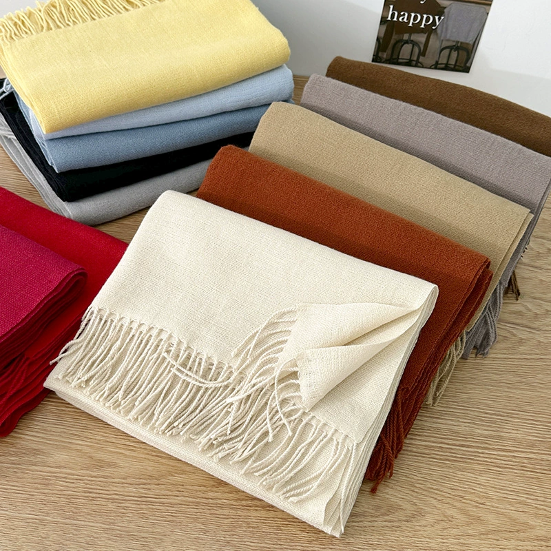 Solid Faux Cashmere Scarf with Fringe view 3