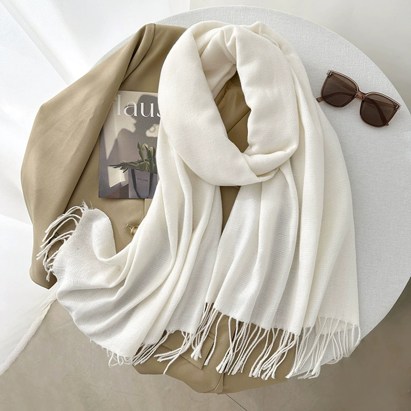 Solid Faux Cashmere Scarf with Fringe view 4