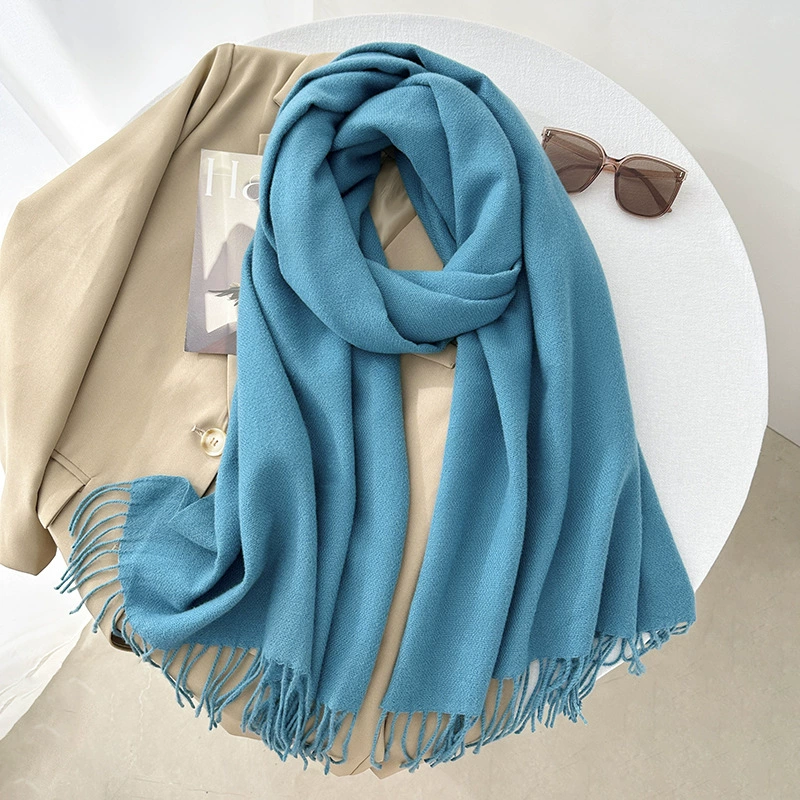 Solid Faux Cashmere Scarf with Fringe view 6