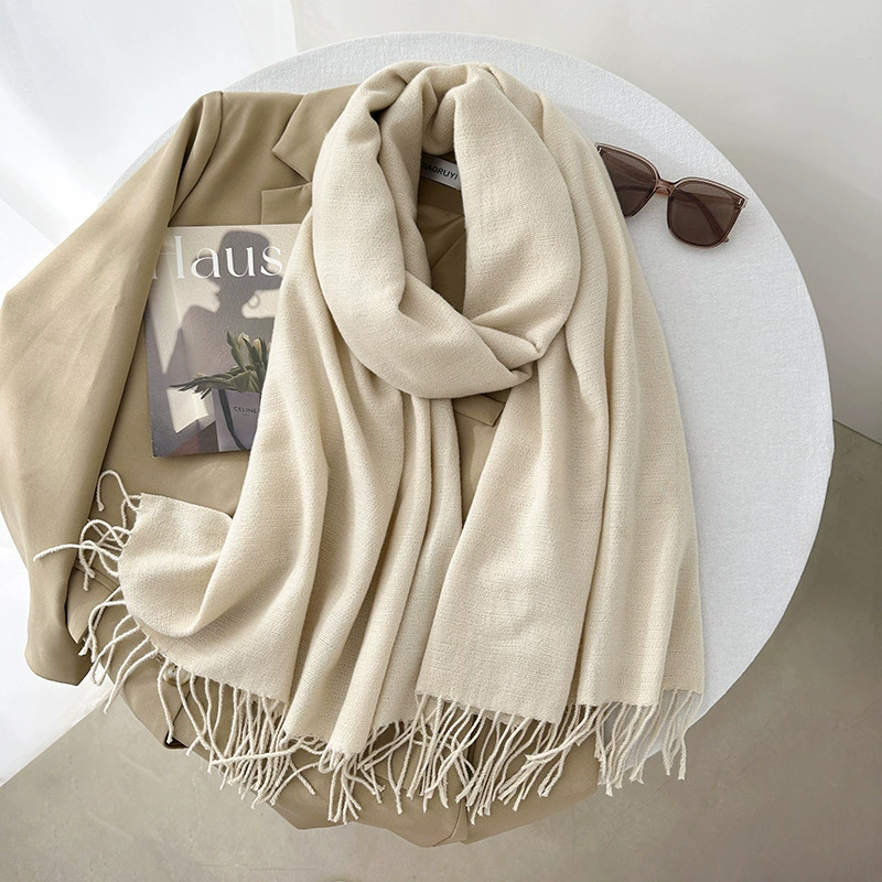 Solid Faux Cashmere Scarf with Fringe view 8