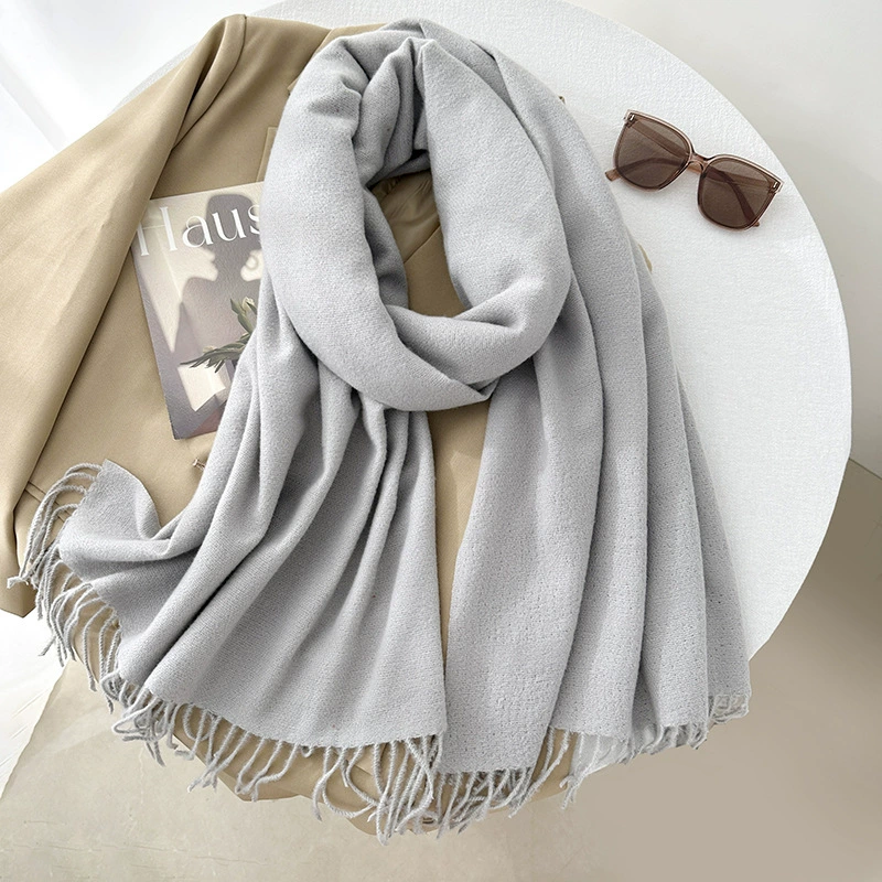 Solid Faux Cashmere Scarf with Fringe view 9