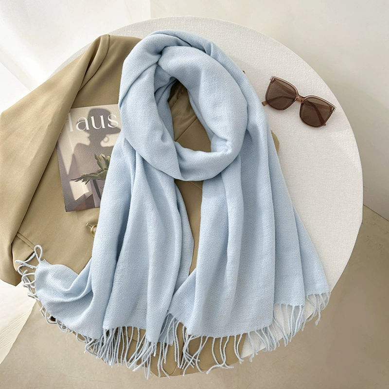 Solid Faux Cashmere Scarf with Fringe view 10