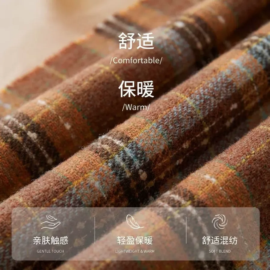 Polyester Plaid Scarf with Fringe view 4