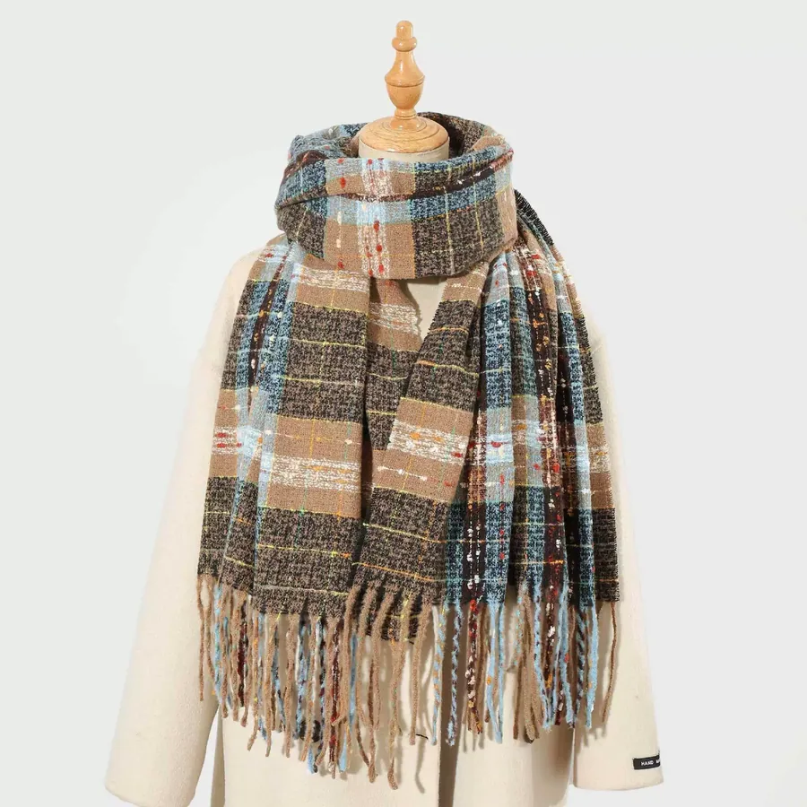 Polyester Plaid Scarf with Fringe view 6