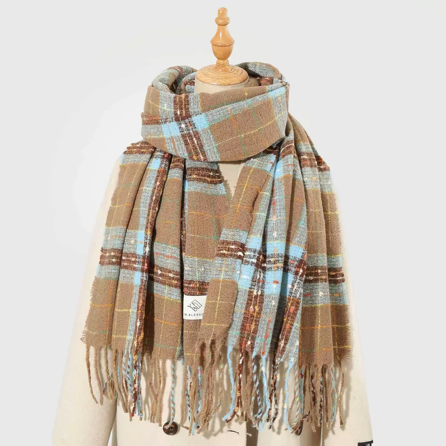 Polyester Plaid Scarf with Fringe view 8