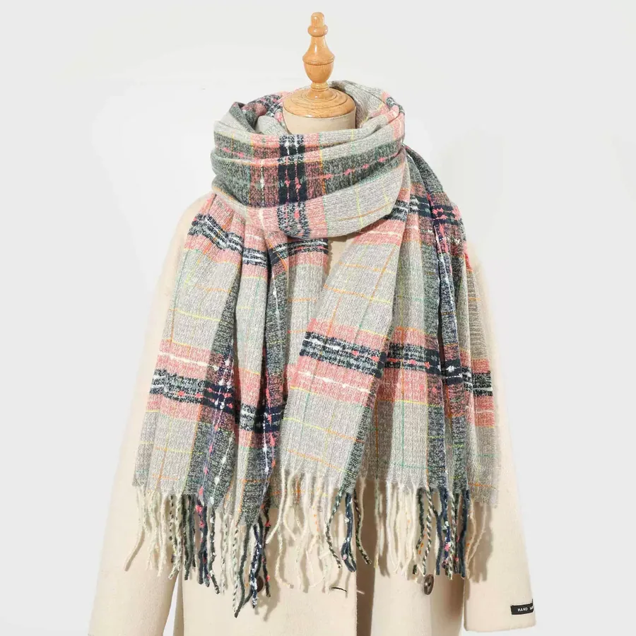 Polyester Plaid Scarf with Fringe view 9