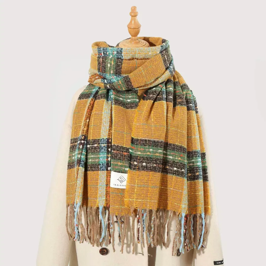 Polyester Plaid Scarf with Fringe view 10