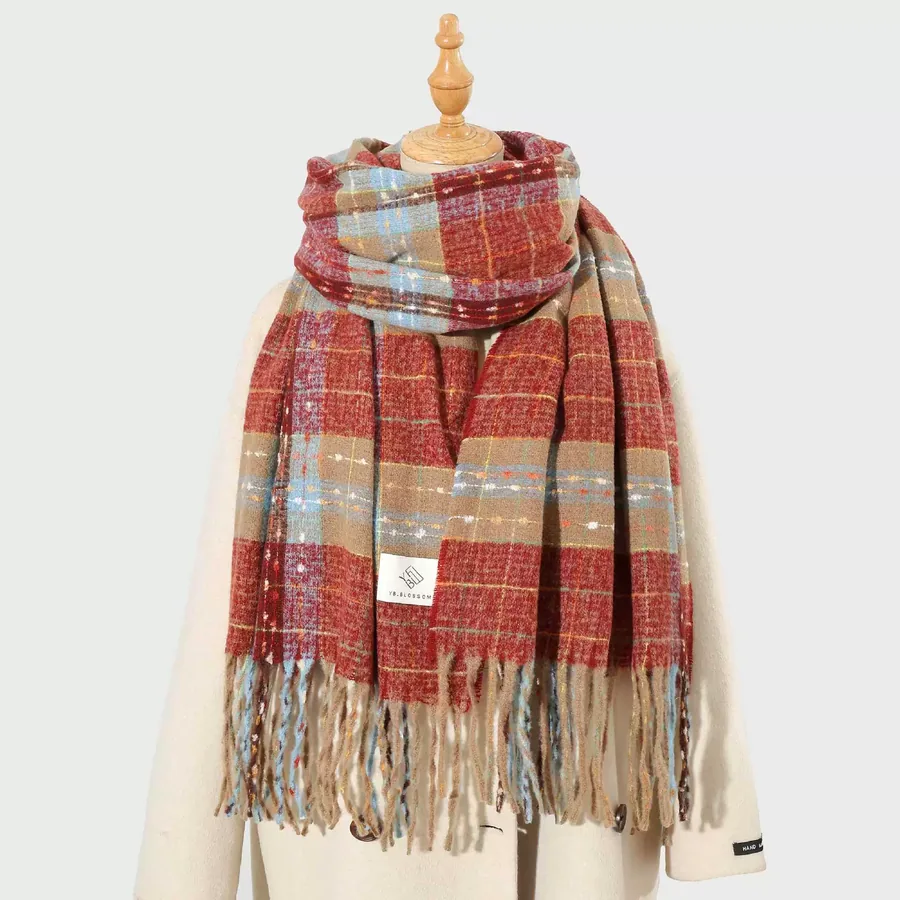 Polyester Plaid Scarf with Fringe view 11