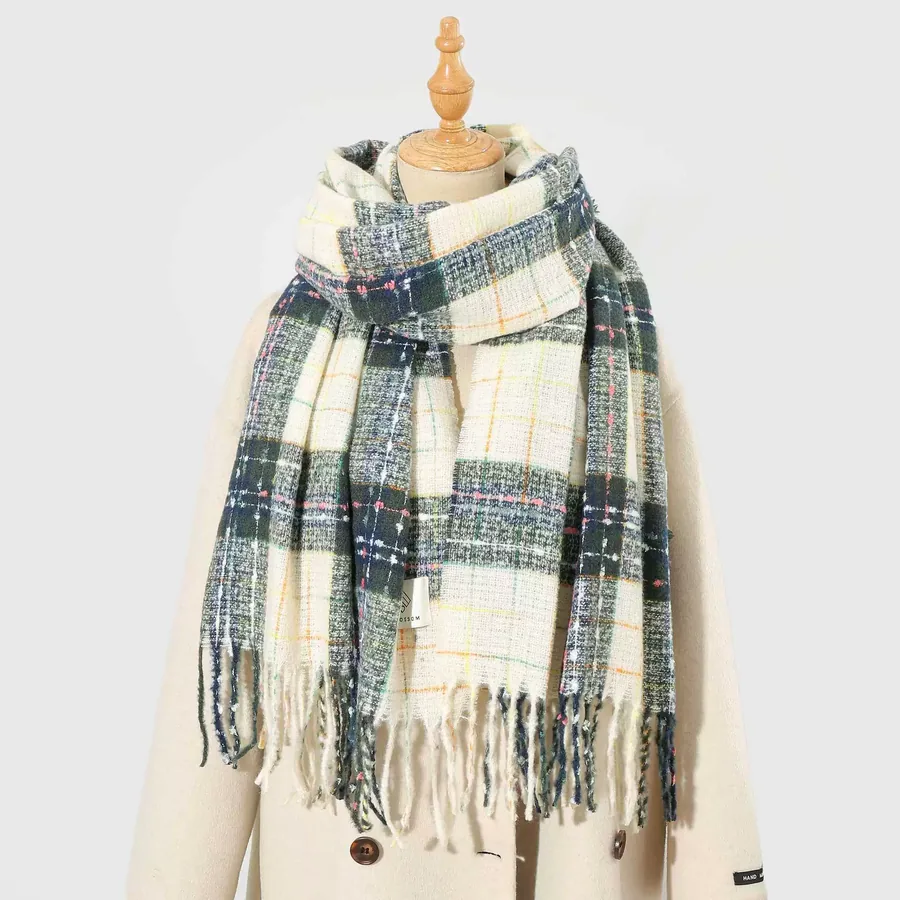 Polyester Plaid Scarf with Fringe view 12