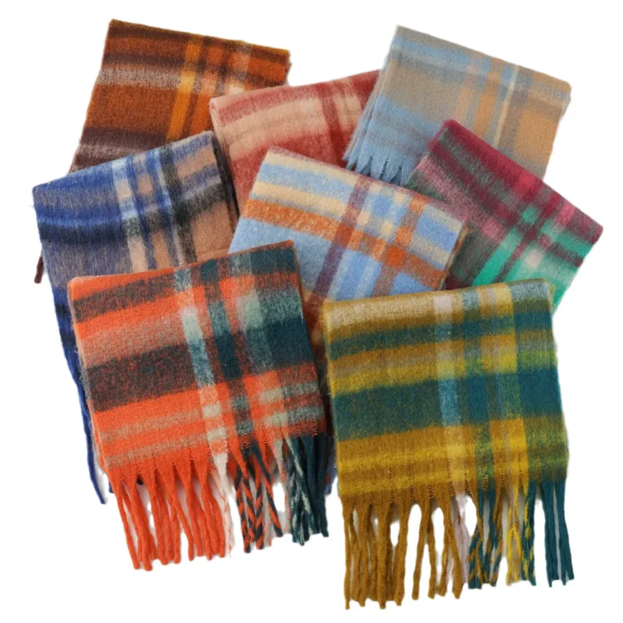 Polyester Plaid Scarf with Fringe view 5