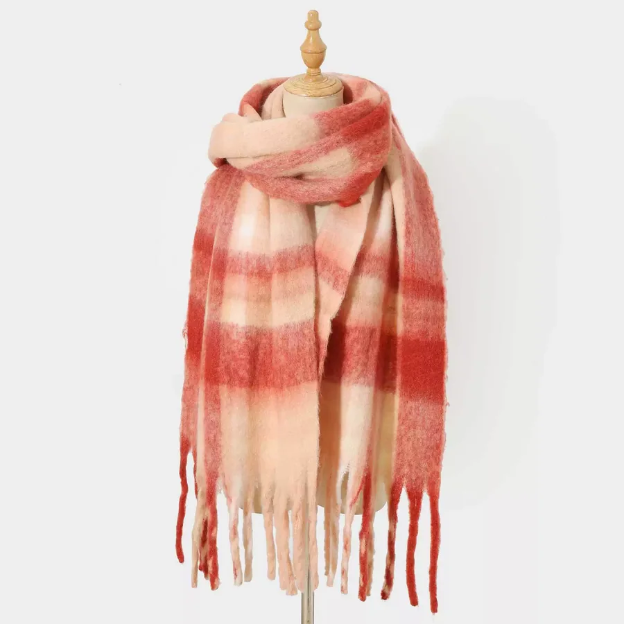 Polyester Plaid Scarf with Fringe view 7
