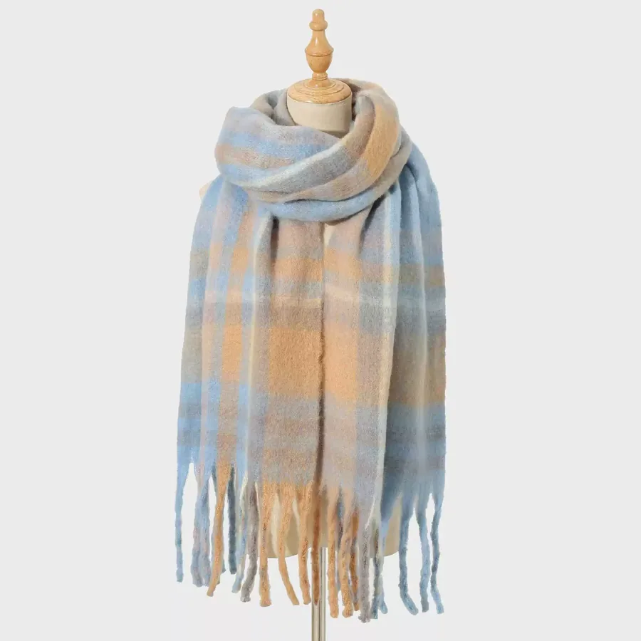 Polyester Plaid Scarf with Fringe view 8