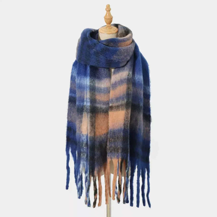 Polyester Plaid Scarf with Fringe view 9