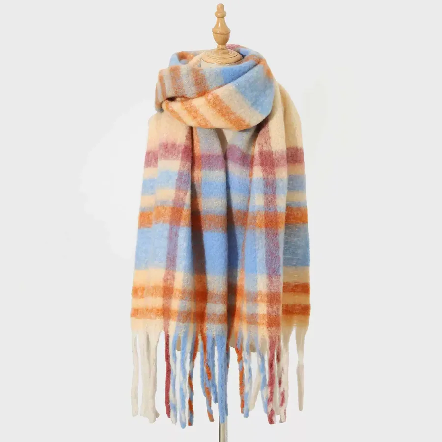 Polyester Plaid Scarf with Fringe view 10