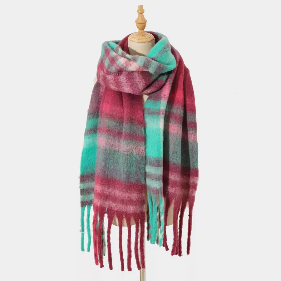 Polyester Plaid Scarf with Fringe view 11