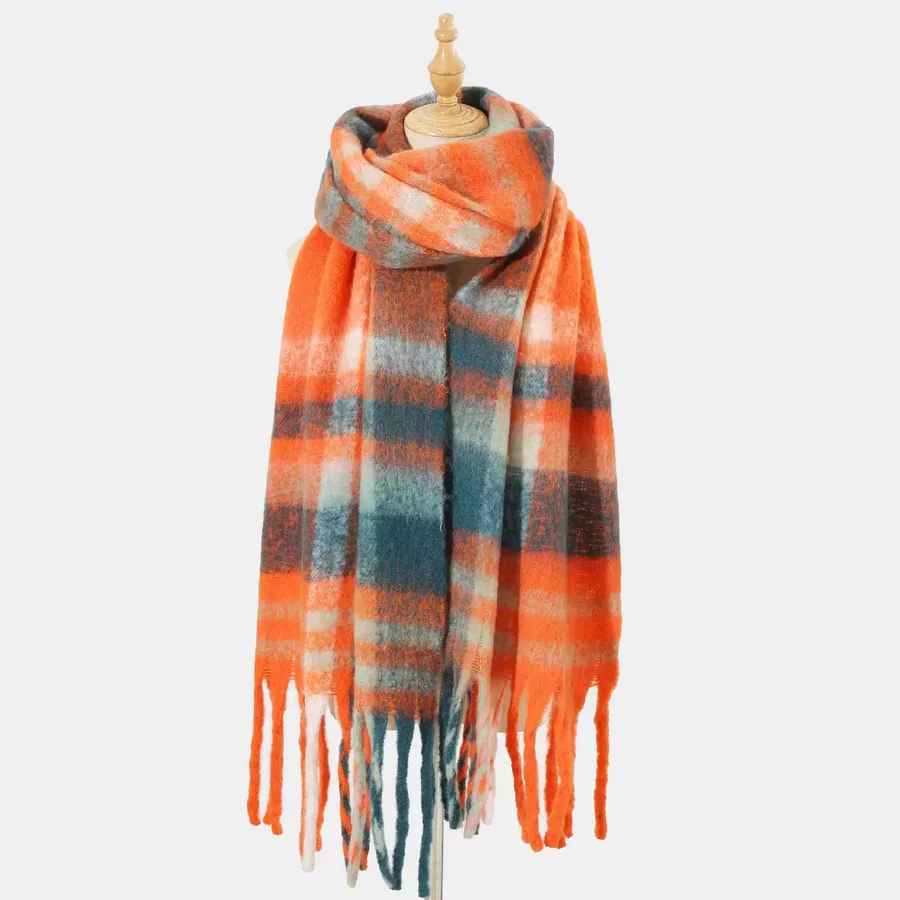 Polyester Plaid Scarf with Fringe view 12