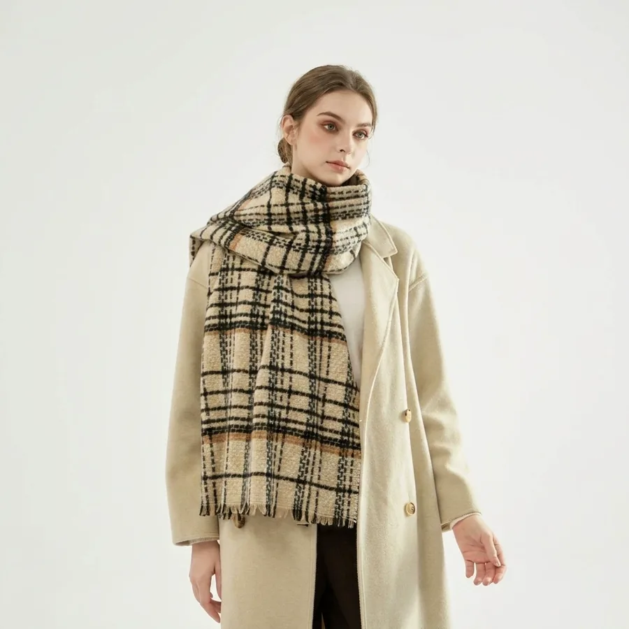 Polyester Plaid Scarf with Fringe view 2