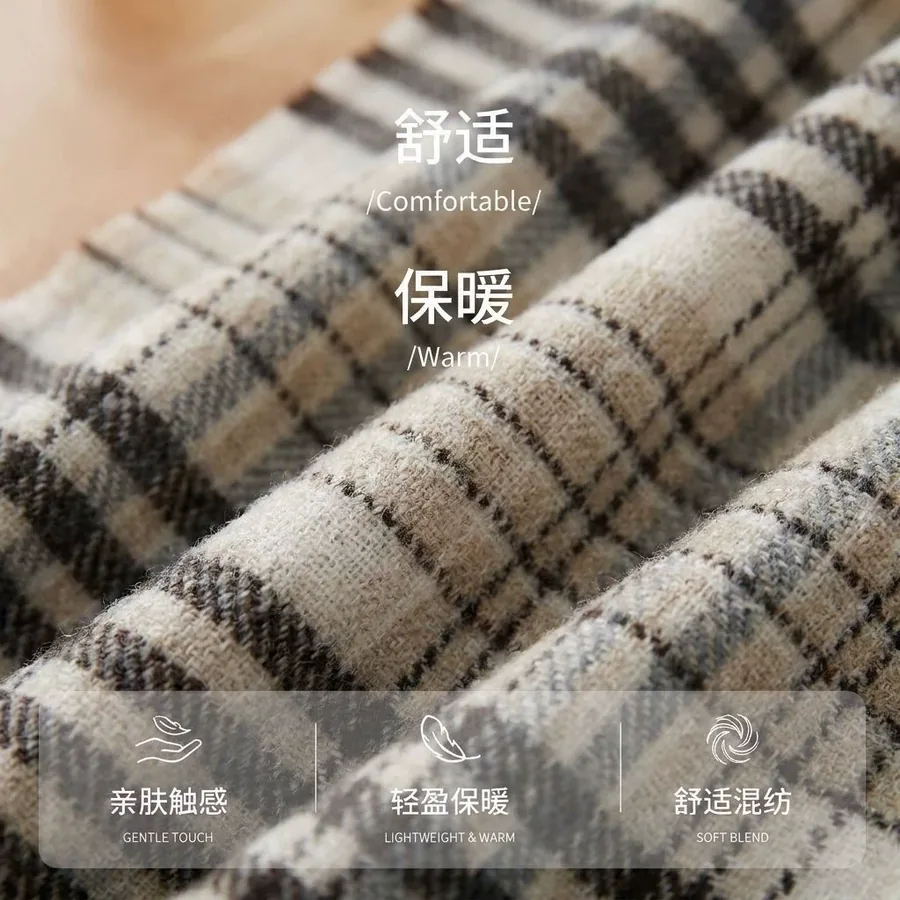 Polyester Plaid Scarf with Fringe view 4