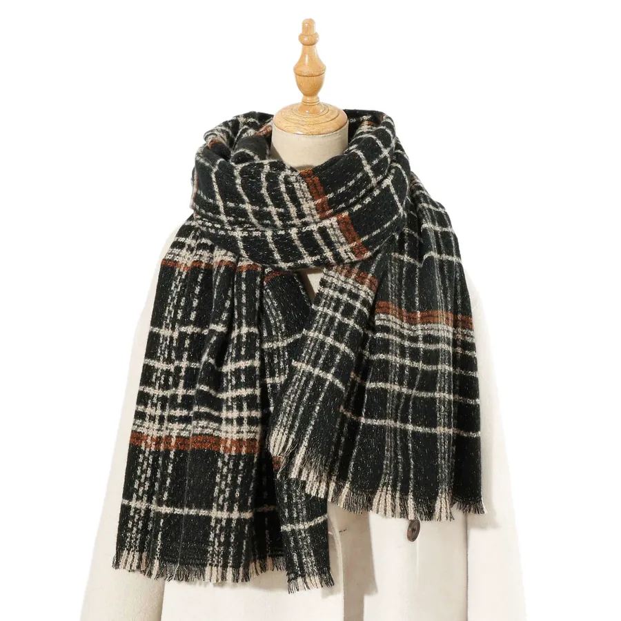 Polyester Plaid Scarf with Fringe view 5