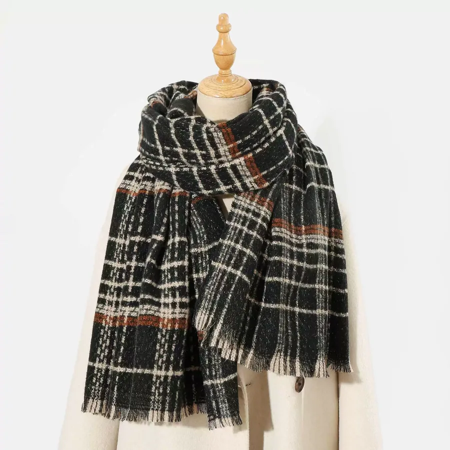 Polyester Plaid Scarf with Fringe view 6