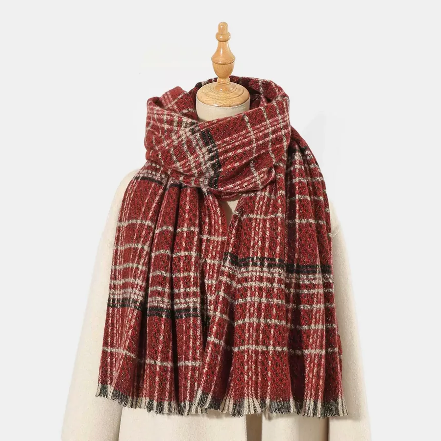 Polyester Plaid Scarf with Fringe view 7