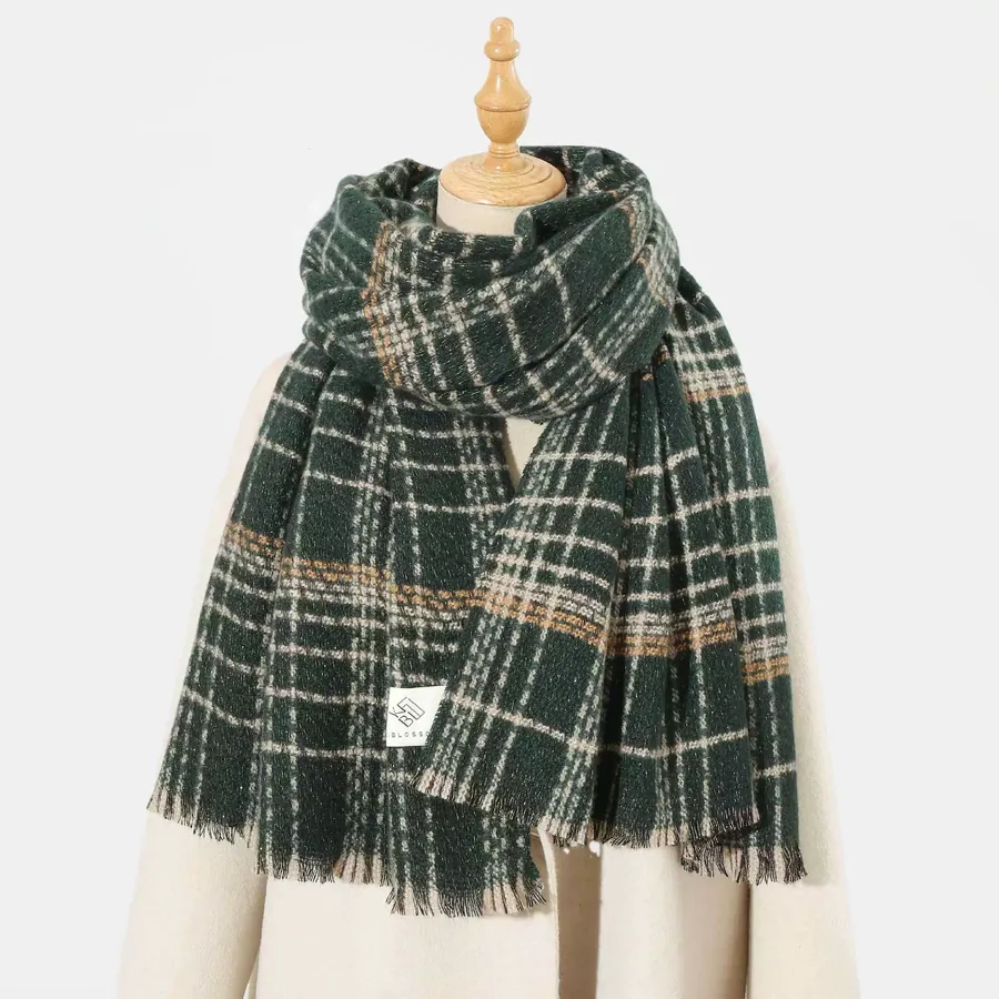 Polyester Plaid Scarf with Fringe view 8