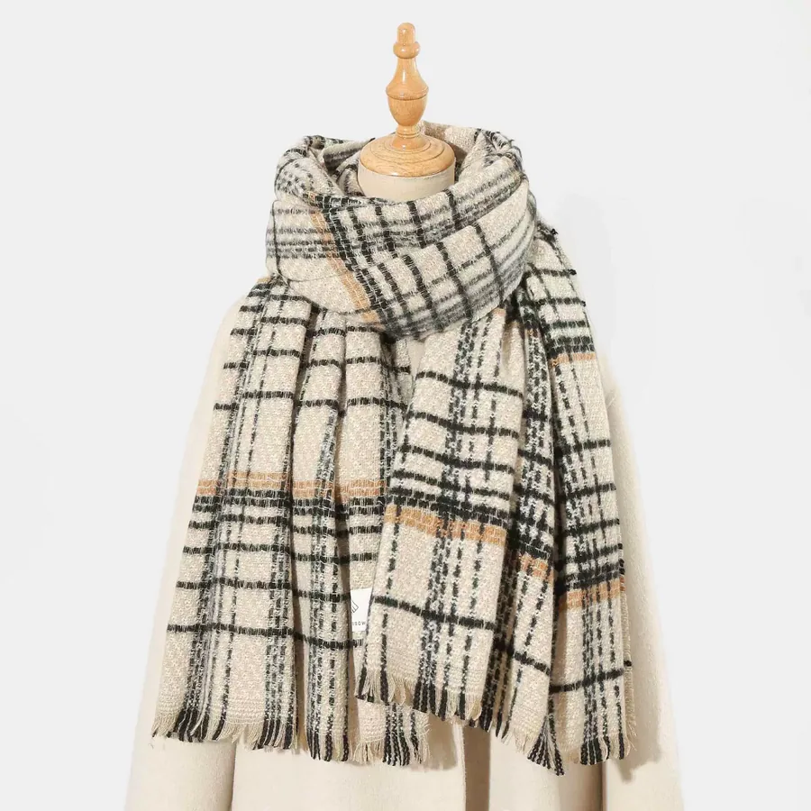 Polyester Plaid Scarf with Fringe view 9