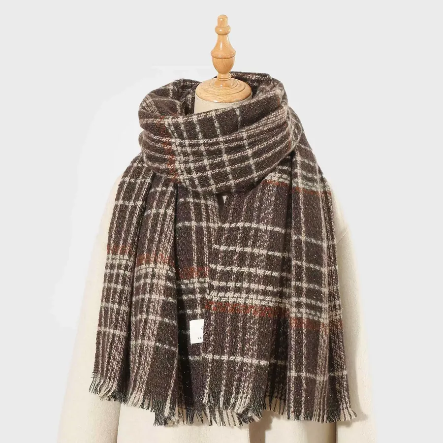 Polyester Plaid Scarf with Fringe view 10