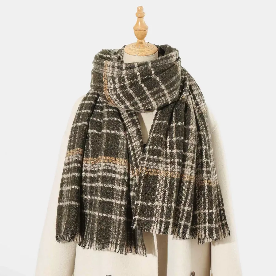 Polyester Plaid Scarf with Fringe view 11