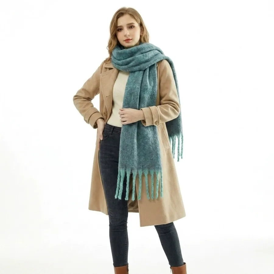 Polyester Solid Scarf with Fringe