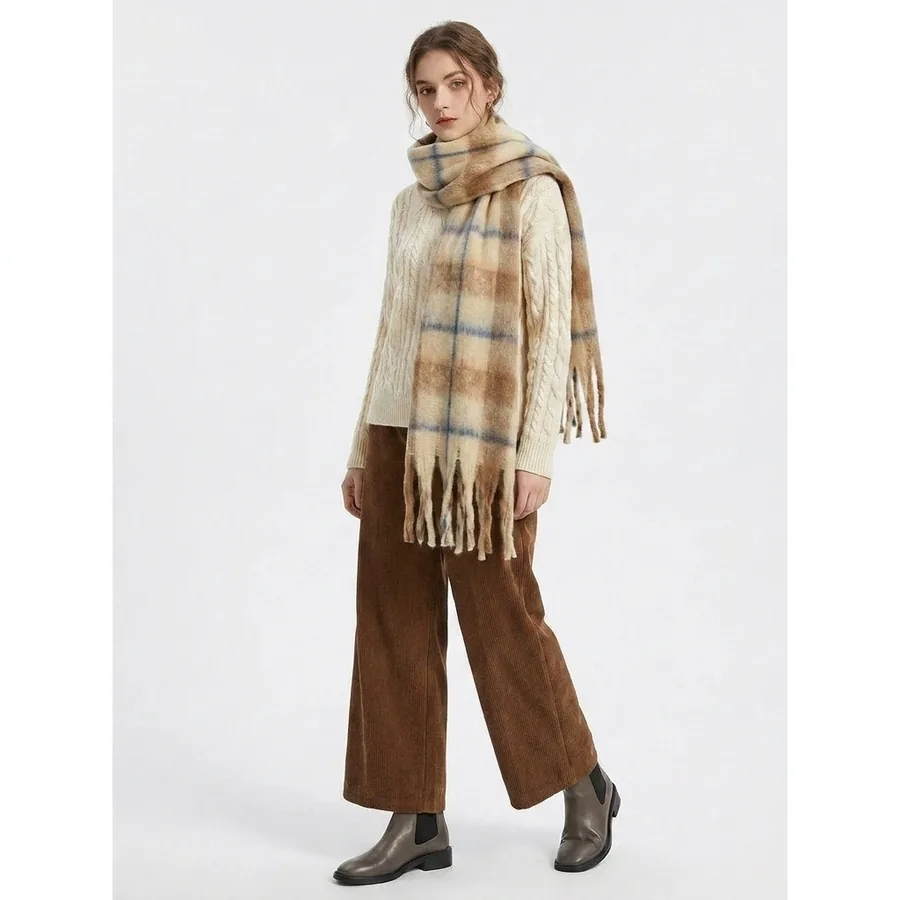 Polyester Plaid Scarf with Fringe view 3