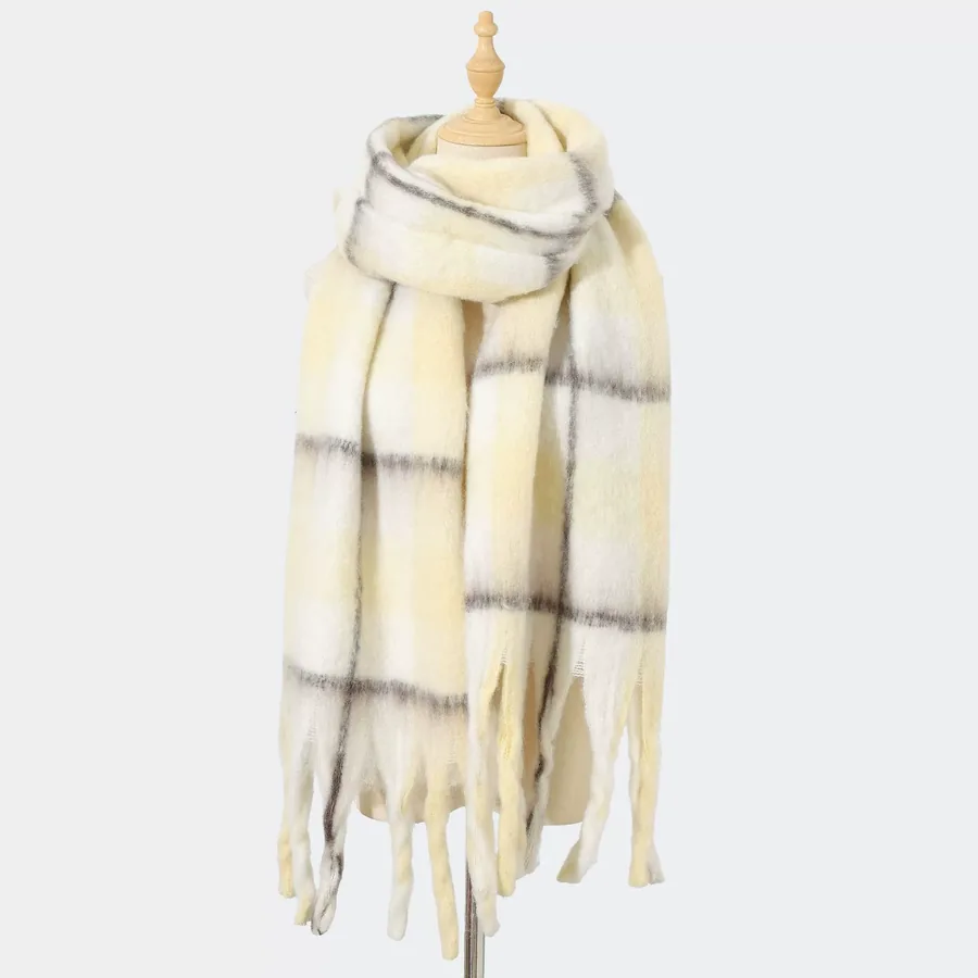 Polyester Plaid Scarf with Fringe view 6