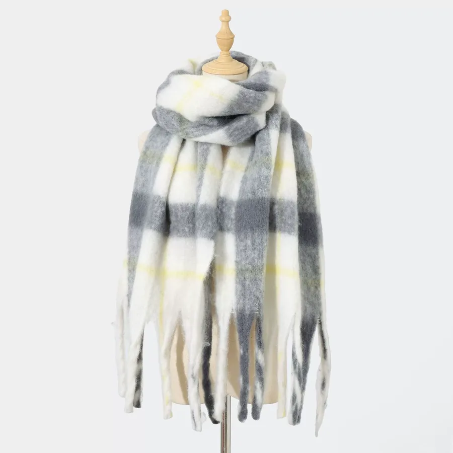 Polyester Plaid Scarf with Fringe view 7
