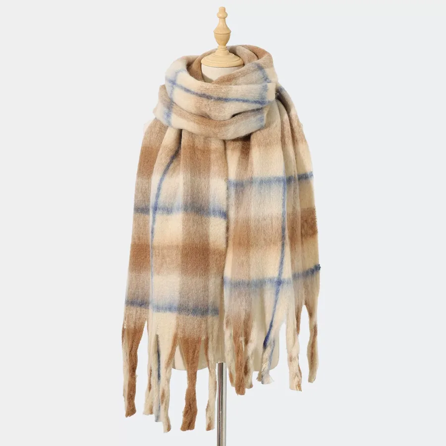 Polyester Plaid Scarf with Fringe view 8