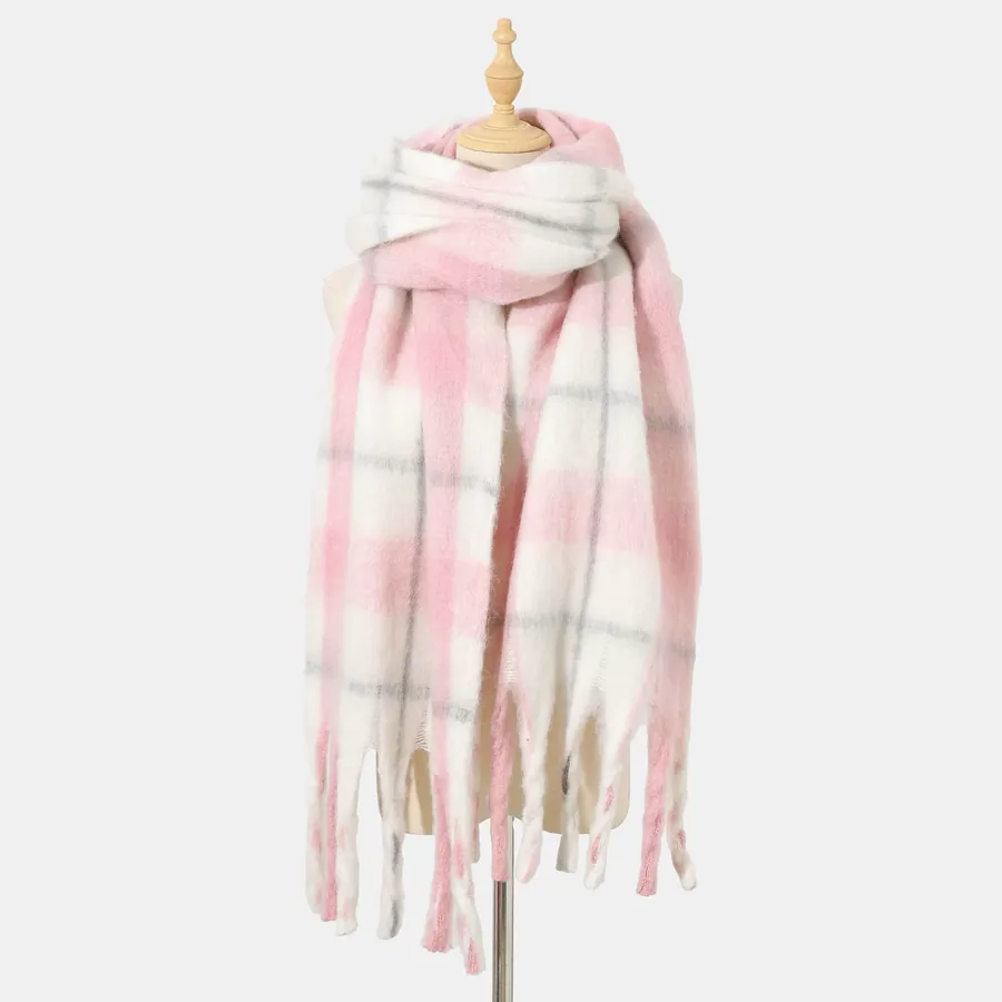 Polyester Plaid Scarf with Fringe view 9