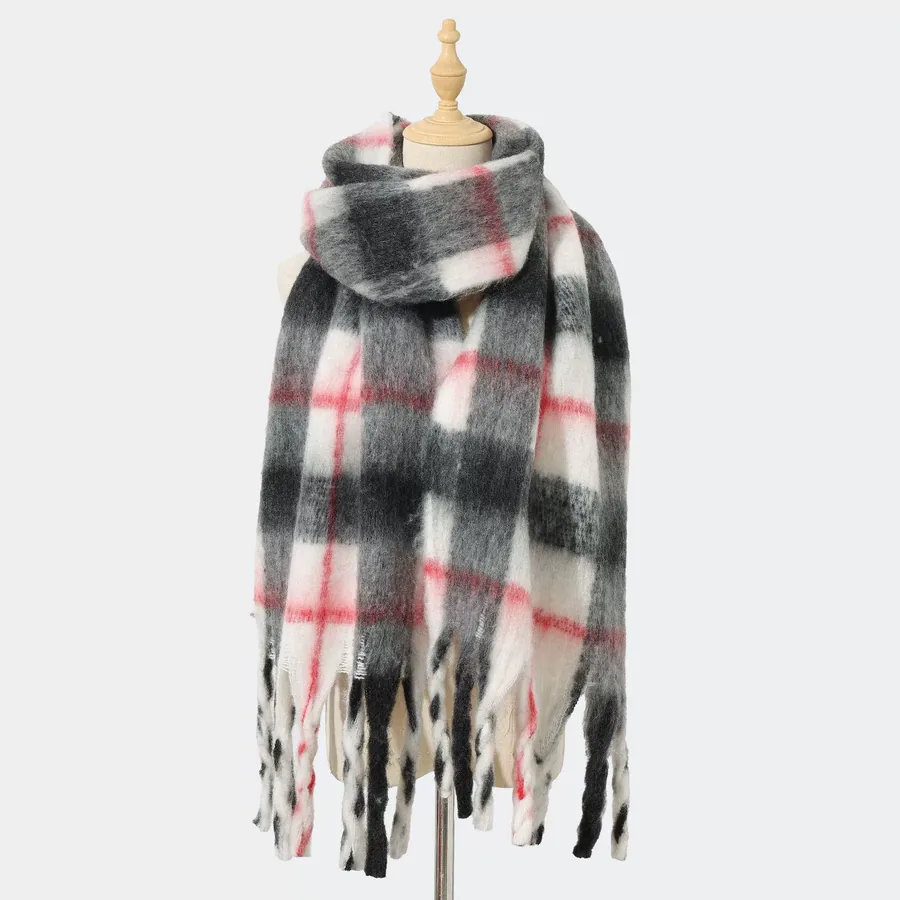 Polyester Plaid Scarf with Fringe view 10