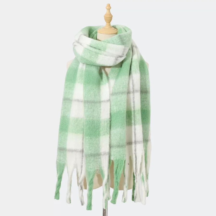 Polyester Plaid Scarf with Fringe view 11