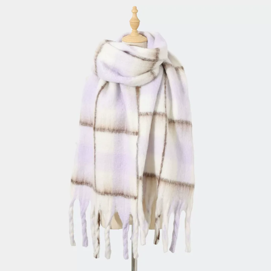 Polyester Plaid Scarf with Fringe view 12