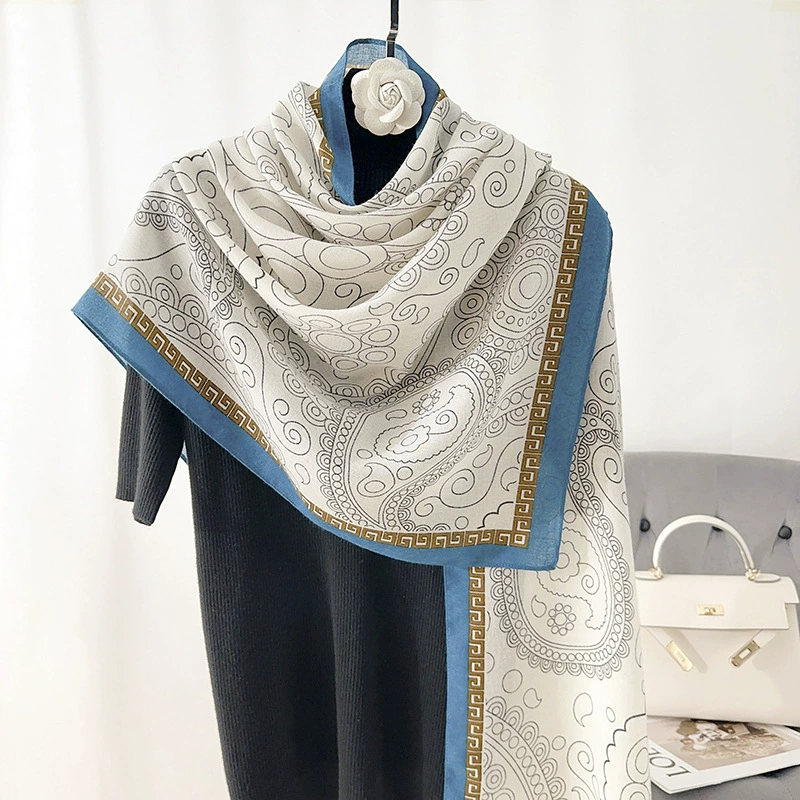 Floral Print Cotton-Linen Scarf
